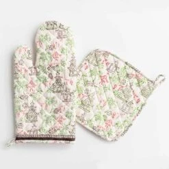 Palms & Pagodas Brown Oven Mitt Set