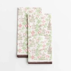 Palms & Pagodas Brown Tea Towels