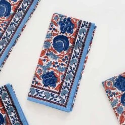 Bohemian Floral Blues & Paprika Napkin | Set Of 4