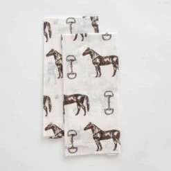 Horse And Snaffle Linen Fingertip Towels | Set Of 2
