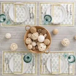 India Hicks Home Carnation Seafoam Placemat | Set Of 4 -Household Items Series Web IndiaHicks CarnationsSeafoamPlacemats Napkins 0872 2 201145