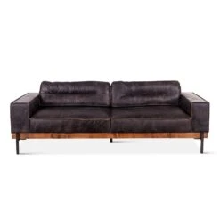 Chiavari Distressed Antique Ebony Leather Sofa