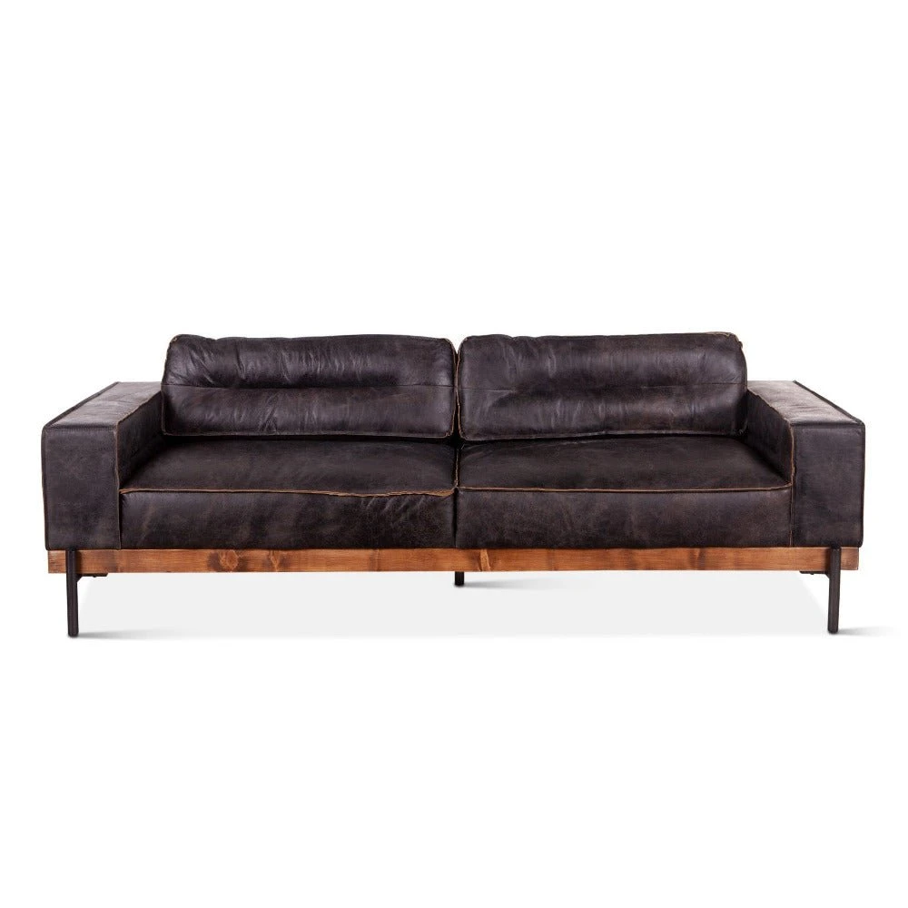 Chiavari Distressed Antique Ebony Leather Sofa 3 Chiavari Distressed Antique Ebony Leather Sofa
