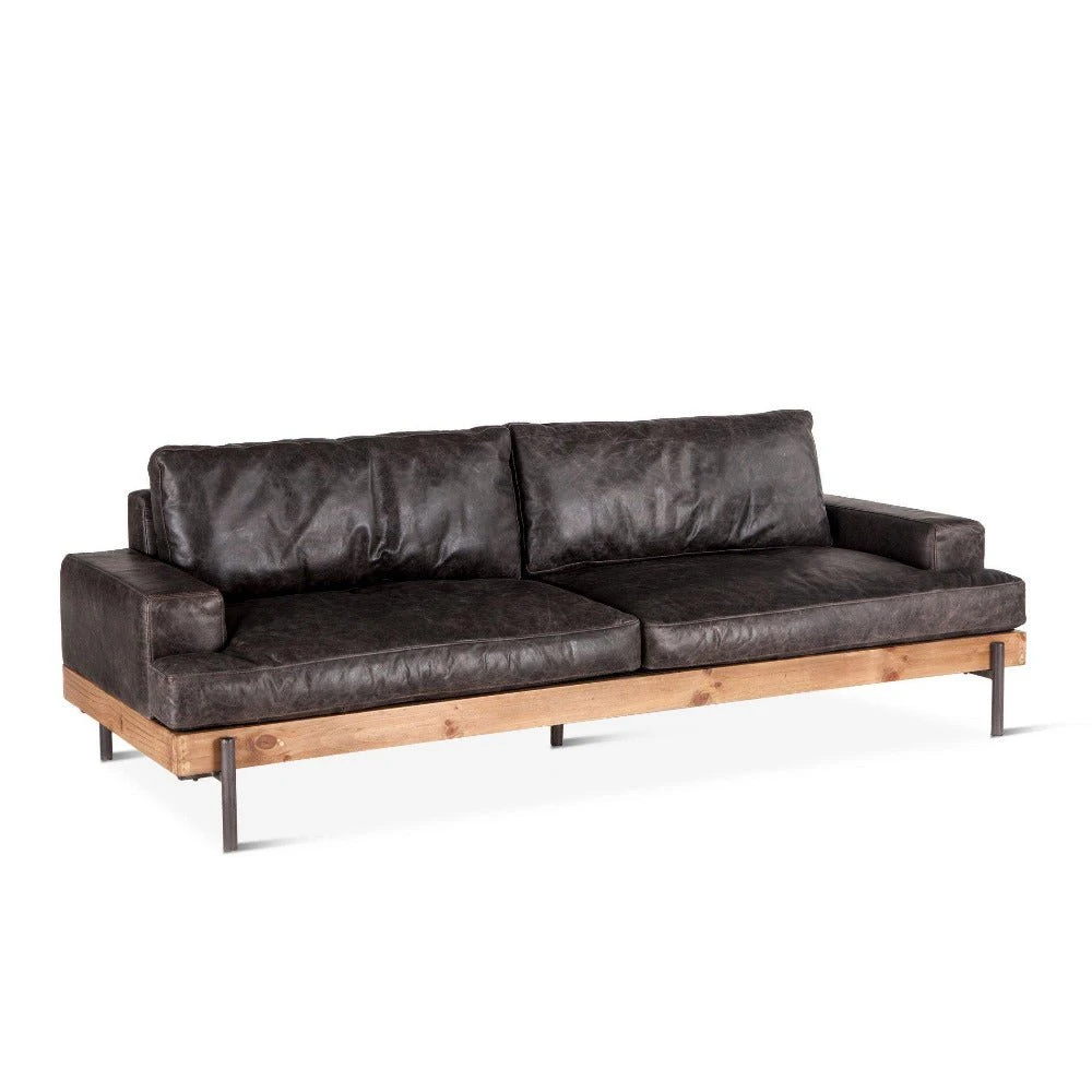 Chiavari Distressed Ebony Leather Sofa 4 Chiavari Distressed Ebony Leather Sofa - Image 2