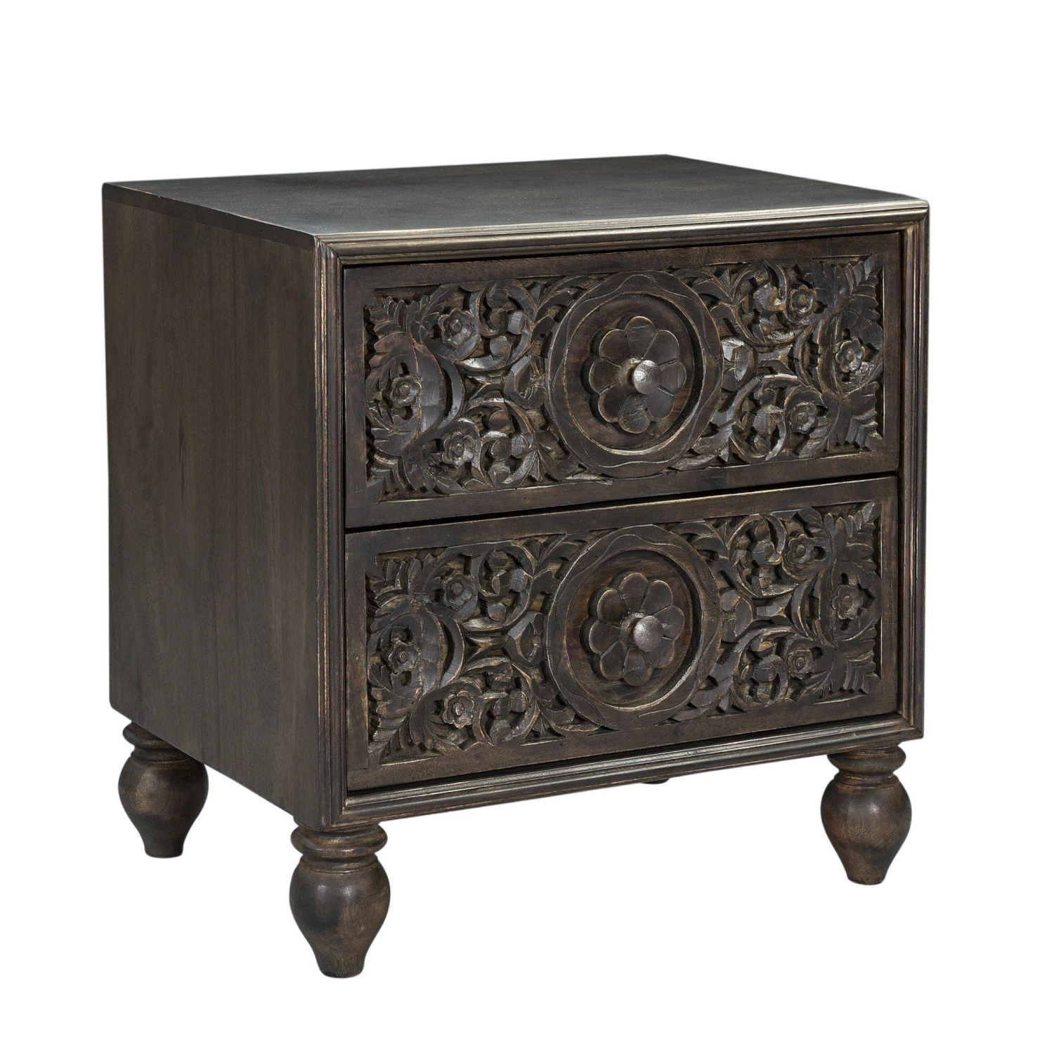 Haveli Traditional Handcarved Nightstand 4 Haveli Traditional Handcarved Nightstand - Image 2
