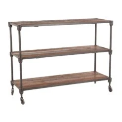 Paxton Rustic Industrial Rolling Console Table