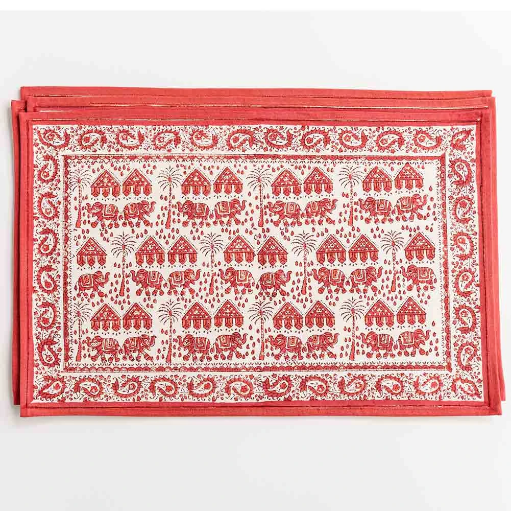 Elephant Parade Red Placemat | Set Of 4 3 Elephant Parade Red Placemat | Set Of 4